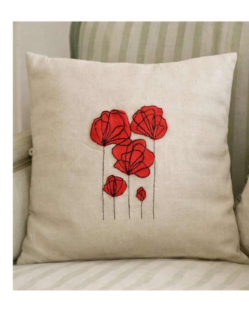 Coussin ancien en chanvre brodé Côté Couture Broderie