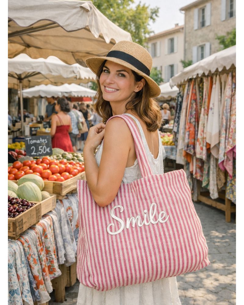 Sac cabas à rayures en juco personnalisé Côté Couture Broderie